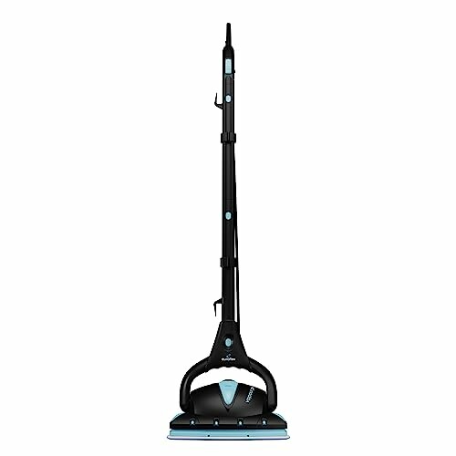 Black steam mop with blue accents