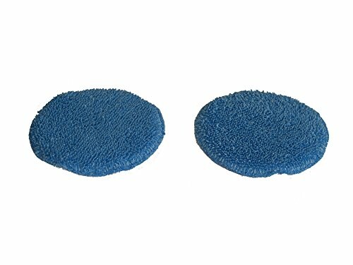 Two blue microfiber cleaning pads on a white background.