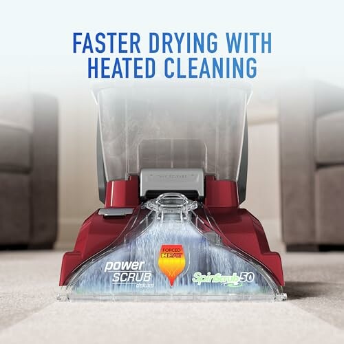 Carpet cleaner with heated drying feature on carpet