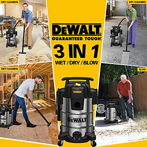 Dewalt 3-in-1 vacuum cleaner for wet, dry, and blow cleaning.