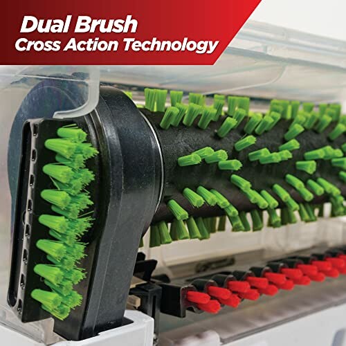 Close-up of dual brush with cross action technology in a cleaning device.