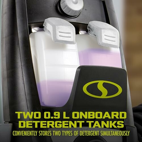 Two 0.9L onboard detergent tanks for storing detergent.