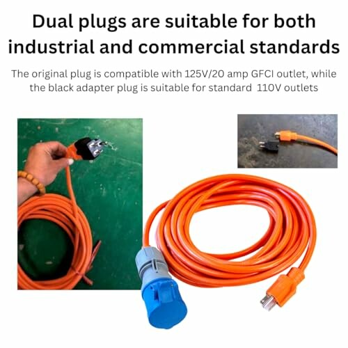 Orange dual plugs for industrial and commercial standards.