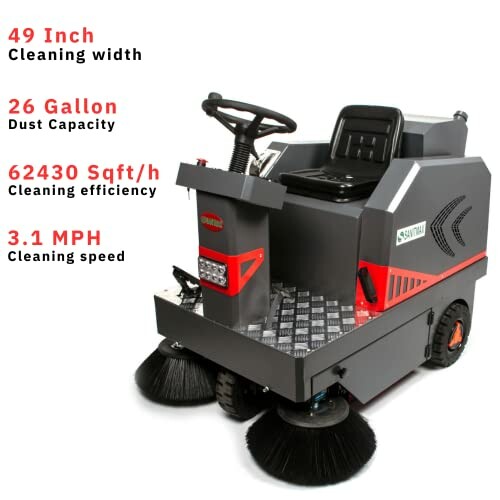 49 inch width, 26 gallon capacity, 62430 sqft/h efficiency, 3.1 MPH speed.