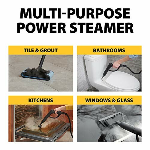 Multi-purpose power steamer for tile, grout, bathrooms, kitchens, windows, and glass.