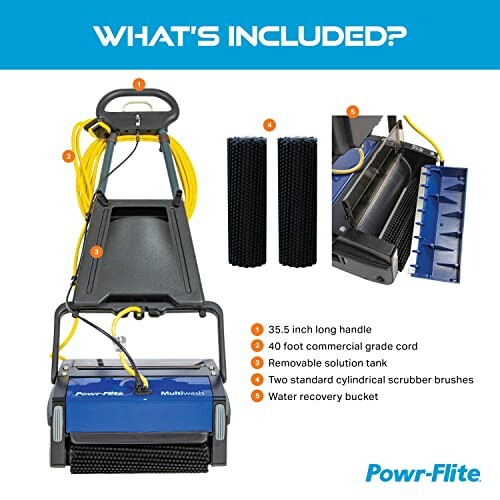 Powr-Flite multisurface floor machine with components labeled.