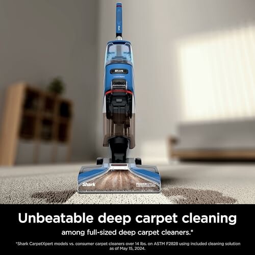 Shark carpet cleaner on a carpet with text about unbeatable deep cleaning.