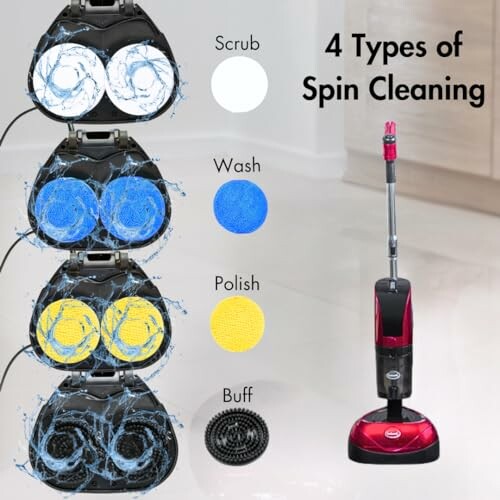 Four types of spin cleaning with vacuum and pads.