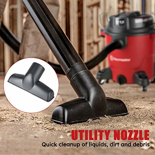 Utility nozzle cleaning up dirt with vacuum in background