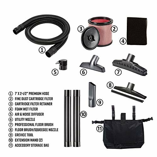 Vacuum cleaner accessories kit with hose, filters, nozzles, and storage bag